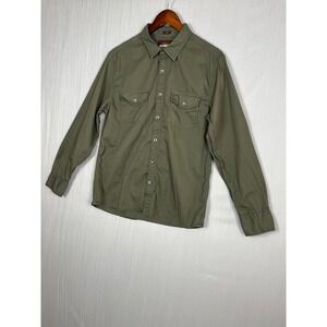 Alesbury Button Down Mens M Short Olive Green Slim Fit Utility Metal Buttons GUC